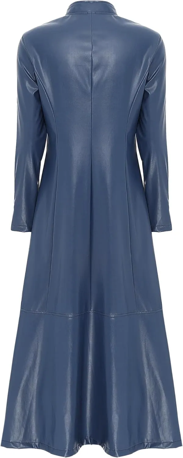 YiZYiF Womens Shiny Leather Long Sleeve Jacket Dress Full Zipper Leather Long Jacket Coats Outwear