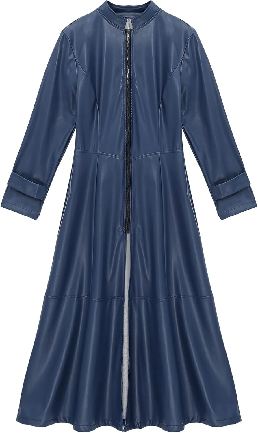 YiZYiF Womens Shiny Leather Long Sleeve Jacket Dress Full Zipper Leather Long Jacket Coats Outwear