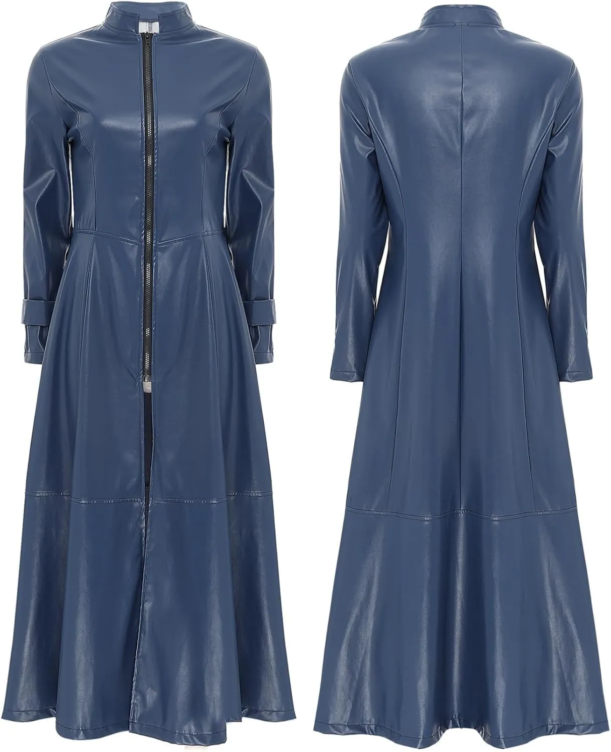 YiZYiF Womens Shiny Leather Long Sleeve Jacket Dress Full Zipper Leather Long Jacket Coats Outwear
