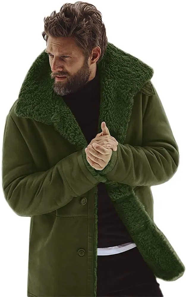 Ymosrh Mens Leather Jacket Winter Sheepskin Jacket Warm Wool Lined Mountain Faux Lamb Jackets Coat Coats for Men