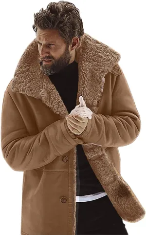 Ymosrh Mens Leather Jacket Winter Sheepskin Jacket Warm Wool Lined Mountain Faux Lamb Jackets Coat Coats for Men