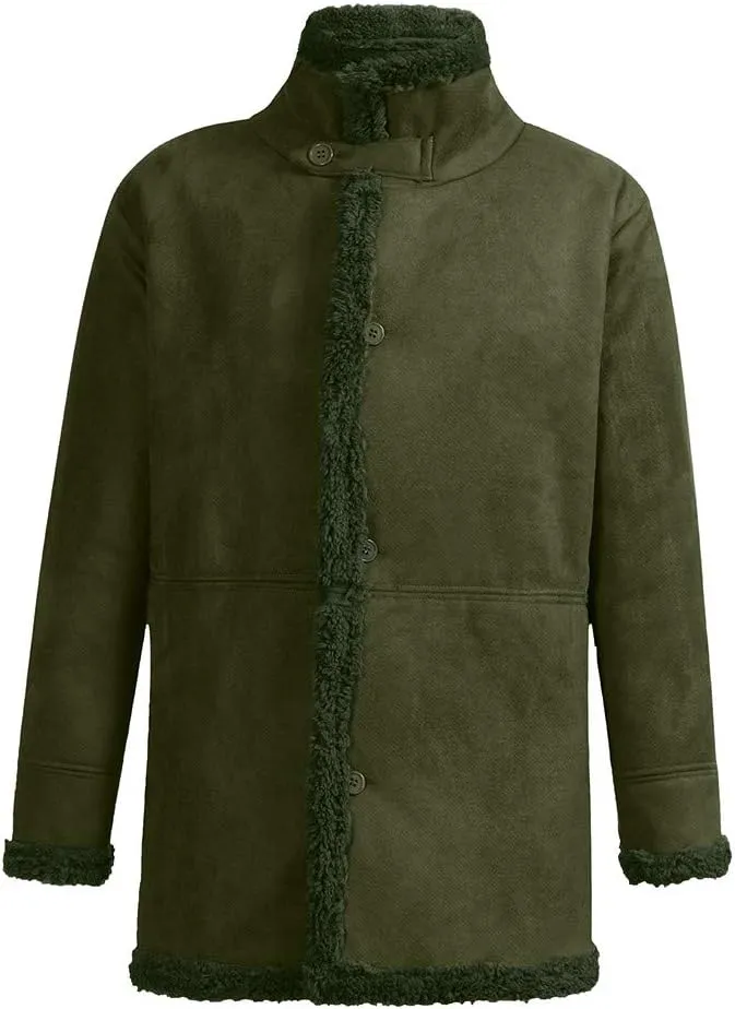 Ymosrh Mens Leather Jacket Winter Sheepskin Jacket Warm Wool Lined Mountain Faux Lamb Jackets Coat Coats for Men