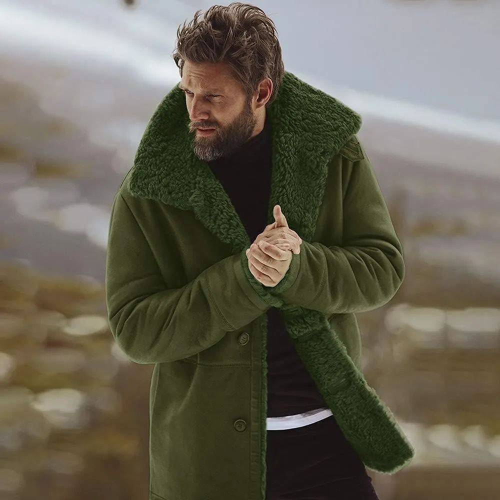 Ymosrh Mens Leather Jacket Winter Sheepskin Jacket Warm Wool Lined Mountain Faux Lamb Jackets Coat Coats for Men
