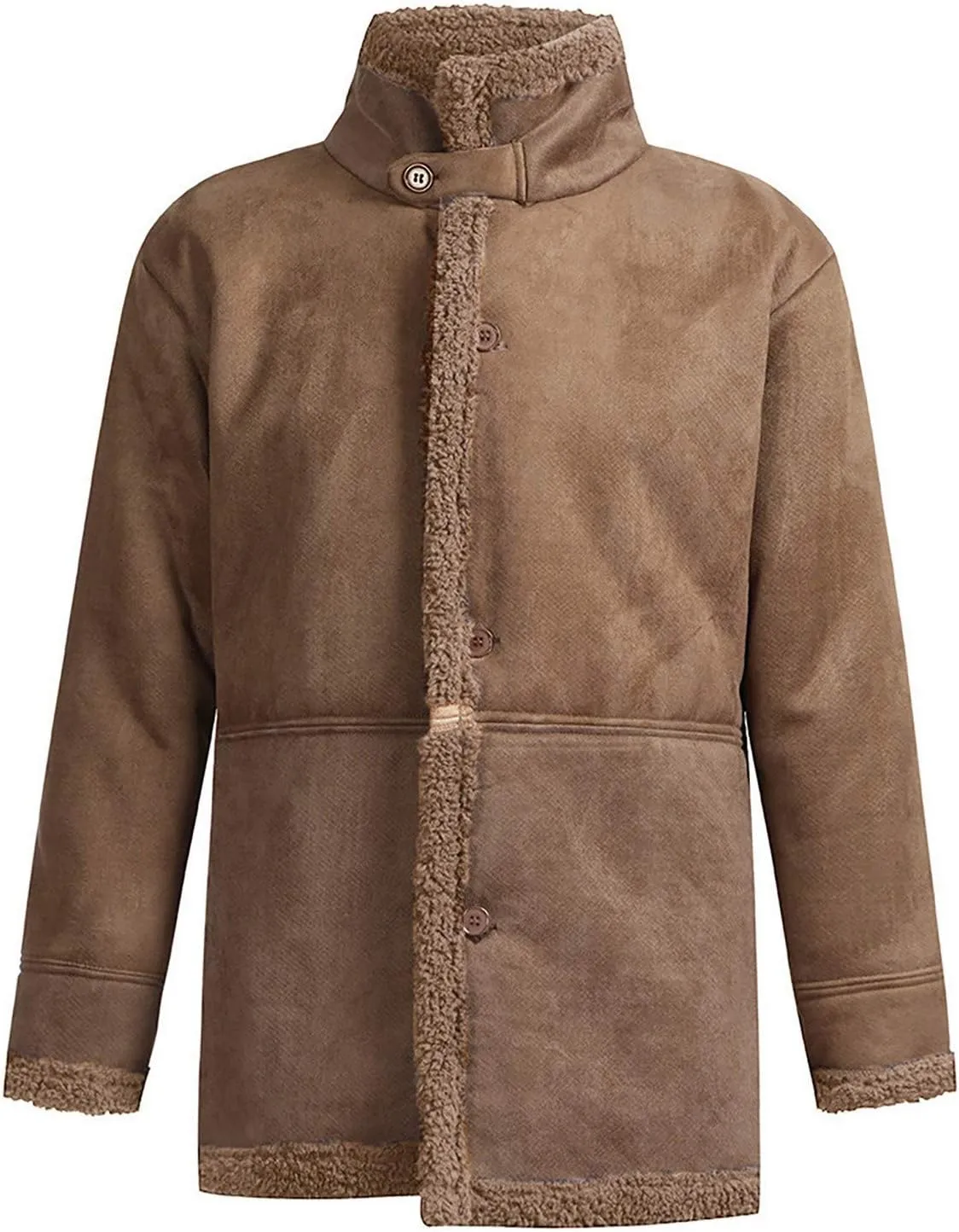 Ymosrh Mens Leather Jacket Winter Sheepskin Jacket Warm Wool Lined Mountain Faux Lamb Jackets Coat Coats for Men