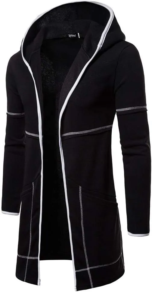 Ymosrh Winter Jackets for Men Fashion Mens Hooded Solid Trench Coat Jacket Cardigan Long Sleeve Outwear Blouse