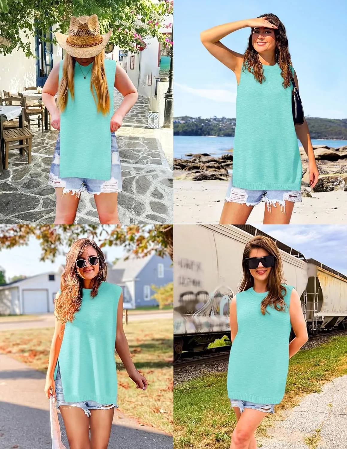 Yousify Women's Summer Tank Tops Crew Neck Sweater Vest 2025 Casual Sleeveless Knit Trendy Tunic Top XS-2XL