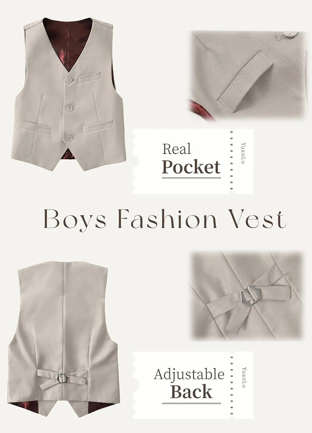 YuanLu Boys Suit Homecoming Dresses for Kids Ring Bearer Outfit Suits Tuxedo Formal Vest and Pants Suit Set