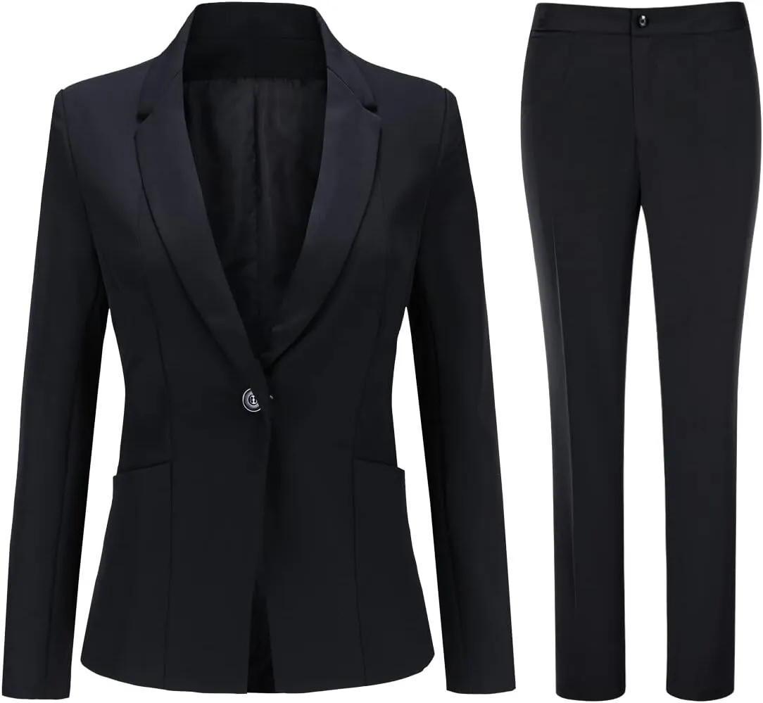 YYNUDA Women's Business Suit Set Ladies 2 Piece Office Work Solid Blazer Jacket and Pants